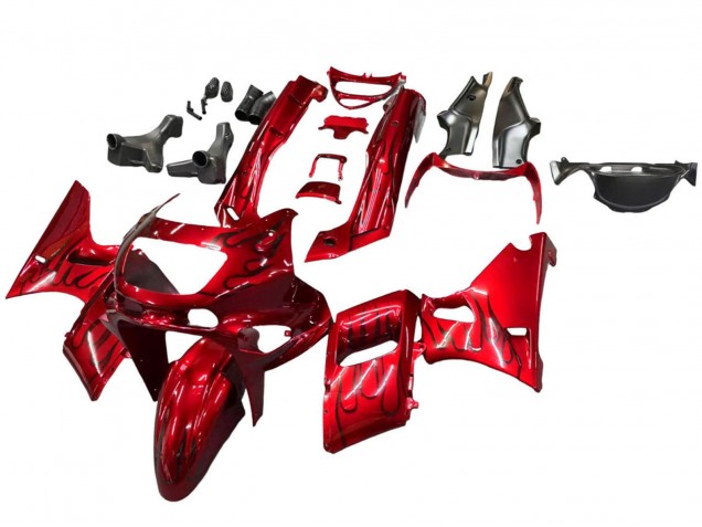 1998-2003 Kawasaki ZZR600 Motorcycle Fairings - Red with Black Flame Canada Websites