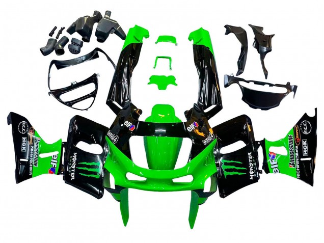 1993-2007 Kawasaki ZZR400 Motorcycle Fairings - Green Glossy Black Green Monster Elf Touch4 Bridgestone Canada Websites