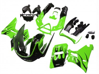 1993-2007 Kawasaki ZZR400 Motorcycle Fairings - Green Glossy Black Flame Canada Websites