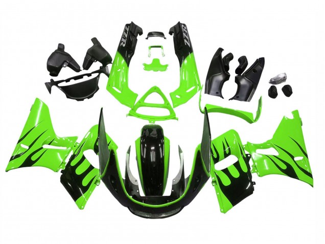 1998-2003 Kawasaki ZZR600 Motorcycle Fairings - Green Glossy Black Flame Canada Websites