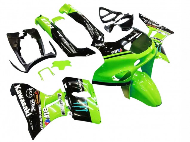 1998-2003 Kawasaki ZZR600 Motorcycle Fairings - Green Glossy Black Blue Monster Elf Touch4 Bridgestone Canada Websites