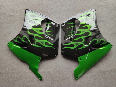 1993-2003 Kawasaki ZZR1100 Motorcycle Fairings - Glossy Black Green Flame Canada Websites