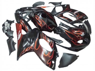 1996-2007 Yamaha YZF600R Thundercat Motorcycle Fairings - Black with Dark Orange Flame Canada Websites