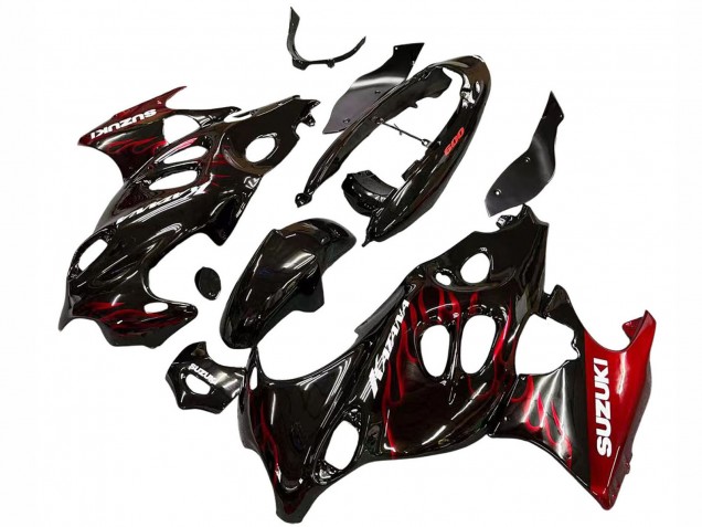 2004-2006 Suzuki GSX600F/GSX750F Motorcycle Fairings - Glossy Black Red Flame Canada Websites