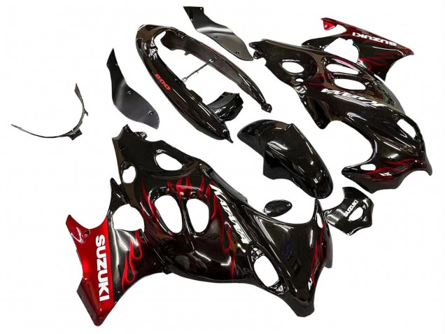 2004-2006 Suzuki GSX600F/GSX750F Motorcycle Fairings - Glossy Black Red Flame Canada Websites