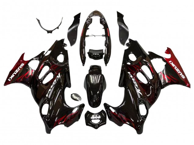 2004-2006 Suzuki GSX600F/GSX750F Motorcycle Fairings - Glossy Black Red Flame Canada Websites