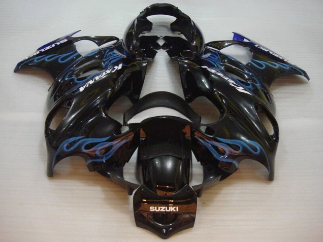 2004-2006 Suzuki GSX600F/GSX750F Motorcycle Fairings - Glossy Black Blue Flame Canada Websites