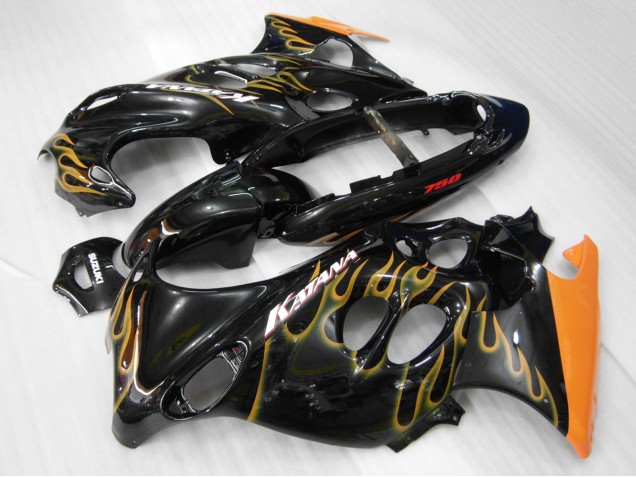 2004-2006 Suzuki GSX600F/GSX750F Motorcycle Fairings - Glossy Black Orange Flame Katana Canada Websites