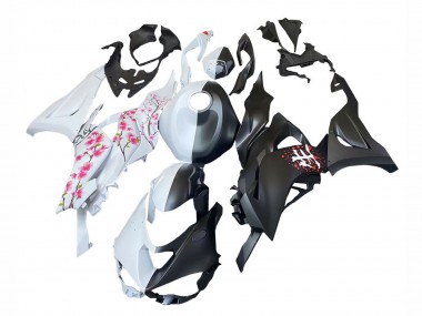 2023-2025 Kawasaki ZX6R Motorcycle Fairings - Black White with Flower Canada Websites