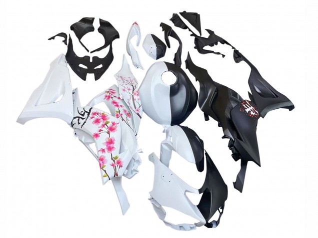 2023-2025 Kawasaki ZX6R Motorcycle Fairings - Black White with Flower Canada Websites