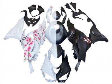 2023-2025 Kawasaki ZX6R Motorcycle Fairings - Black White with Flower Canada Websites