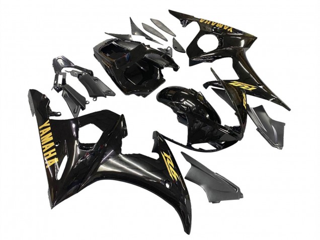 2003-2004 Yamaha YZF R6 Motorcycle Fairings - Glossy Black Gold Decals Canada Websites