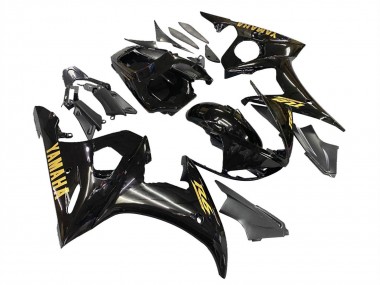 2006-2009 Yamaha YZF R6S Motorcycle Fairings - Glossy Black Gold Decals Canada Websites