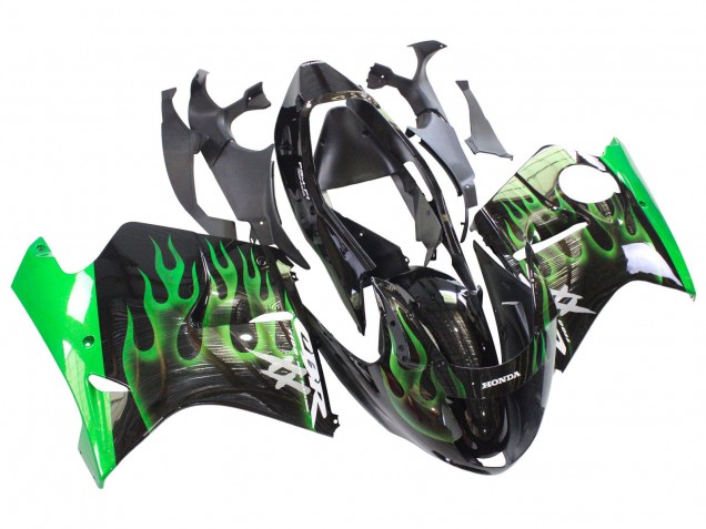 1996-2007 Honda CBR1100XX Blackbird Motorcycle Fairing - Glossy Black Green Flame Canada Websites