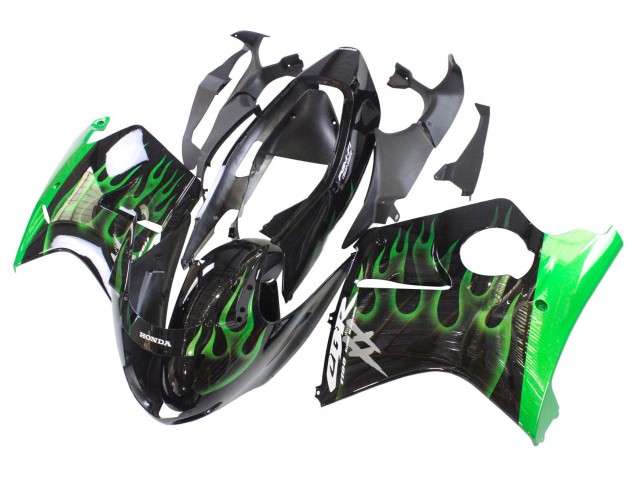 1996-2007 Honda CBR1100XX Blackbird Motorcycle Fairing - Glossy Black Green Flame Canada Websites