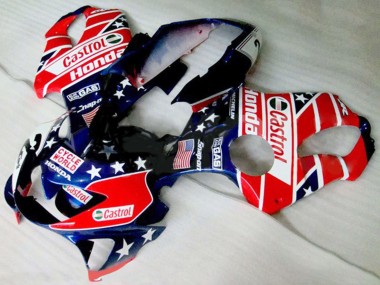 1999-2000 Honda CBR600 F4 Motorcycle Fairings - Red White Blue Glossy Black Star Castrol Canada Websites