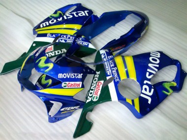 1999-2000 Honda CBR600 F4 Motorcycle Fairings - Blue Yellow Green MoviStar Castrol Canada Websites