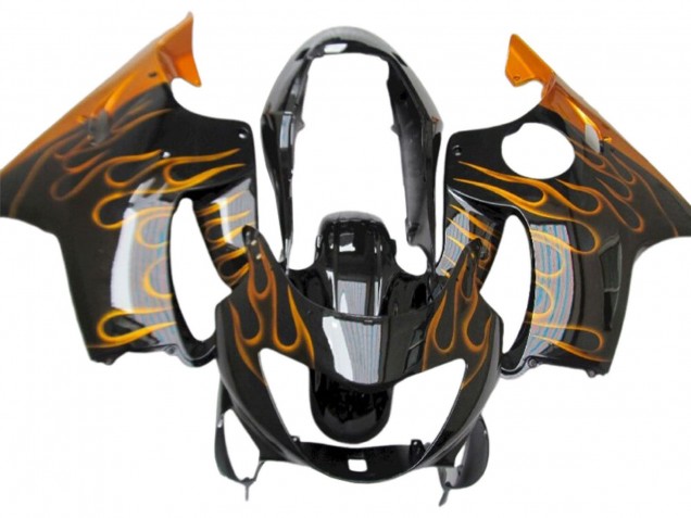 1999-2000 Honda CBR600 F4 Motorcycle Fairings - Glossy Black Gold Flame Canada Websites