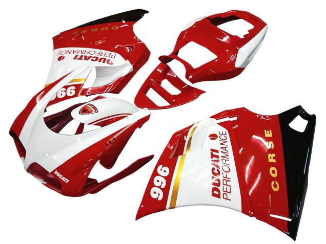 1993-2005 Ducati 996 Motorcycle Fairings - White Red Gold Glossy Black Corse Performance Canada Websites