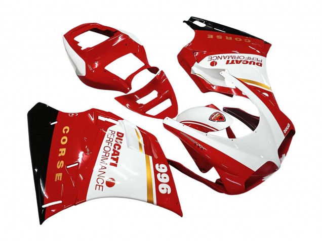 1993-2005 Ducati 996 Motorcycle Fairings - White Red Gold Glossy Black Corse Performance Canada Websites