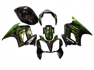 2002-2013 Honda VFR 800 Motorcycle Fairings - Glossy Black Green Flame Canada Websites