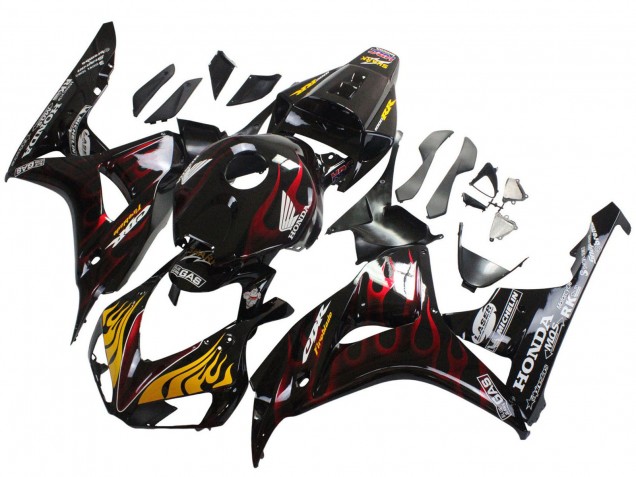 2006-2007 Honda CBR1000RR Motorcycle Fairings - Glossy Black Yellow Red Flame Canada Websites