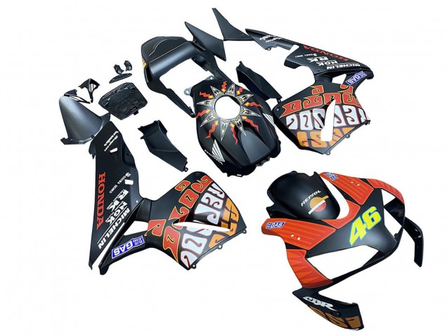 2003-2004 Honda CBR600RR Motorcycle Fairings - Matte Black Orange Repsol Rossi 46 Canada Websites