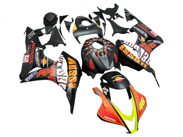 2007-2008 Honda CBR600RR Motorcycle Fairings - Matte Black Orange Red Rossi Repsol 46 Canada Websites