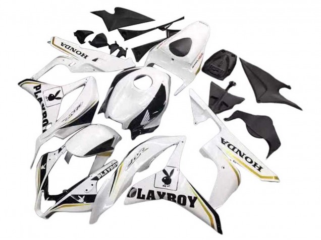 2007-2008 Honda CBR600RR Motorcycle Fairing - White Gold Glossy Black Playboy Canada Websites