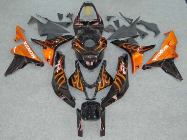 2007-2008 Honda CBR600RR Motorcycle Fairings - Glossy Black Orange Flame Canada Websites