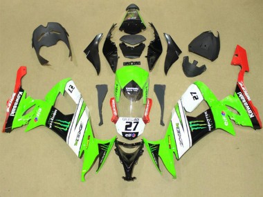 2008-2010 Kawasaki ZX10R Motorcycle Fairings - Green White Red Black Elf Green Monster Energy 27 Canada Websites