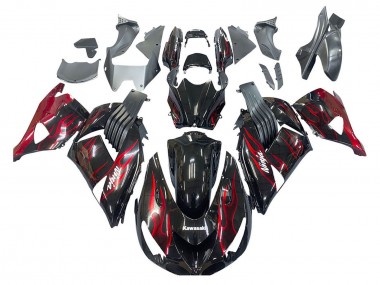 2006-2011 Kawasaki ZX14R ZZR1400 Motorcycle Fairing Kits - Glossy Black Red Flame Canada Websites