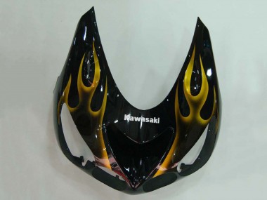2006-2011 Kawasaki ZX14R ZZR1400 Motorcycle Fairings - Glossy Black Gold Flame Canada Websites