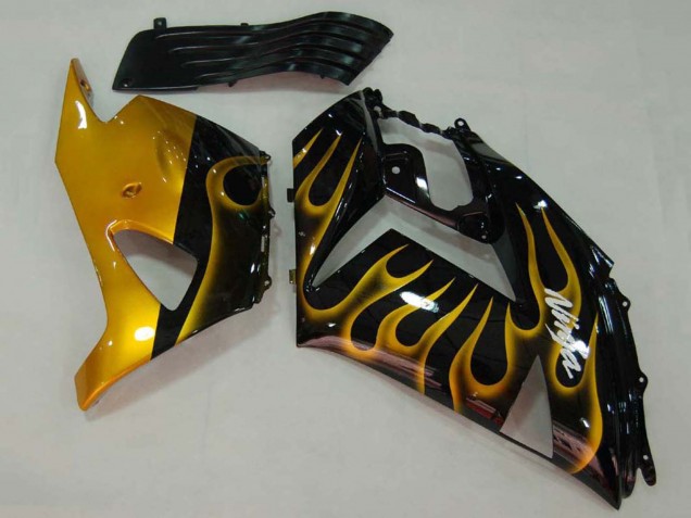 2006-2011 Kawasaki ZX14R ZZR1400 Motorcycle Fairings - Glossy Black Gold Flame Canada Websites