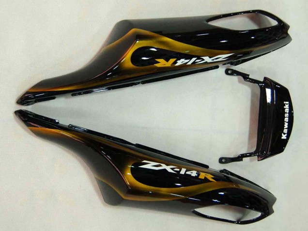 2006-2011 Kawasaki ZX14R ZZR1400 Motorcycle Fairings - Glossy Black Gold Flame Canada Websites