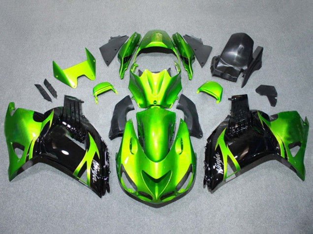 2006-2011 Kawasaki ZX14R ZZR1400 Motorcycle Fairings Kits - Green Glossy Black Canada Websites