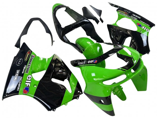 1998-1999 Kawasaki ZX6R Motorcycle Fairings - Green Glossy Black Elf Bridgestone Canada Websites