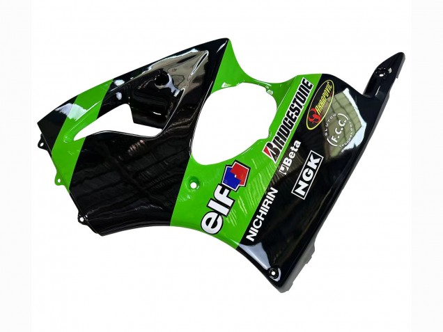 1998-1999 Kawasaki ZX6R Motorcycle Fairings - Green Glossy Black Elf Bridgestone Canada Websites
