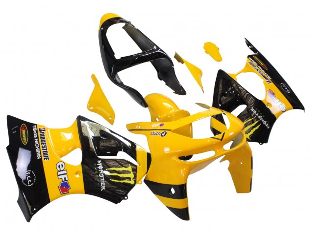 1998-1999 Kawasaki ZX6R Motorcycle Fairings - Yellow Black Monster Elf Bridgestone Canada Websites