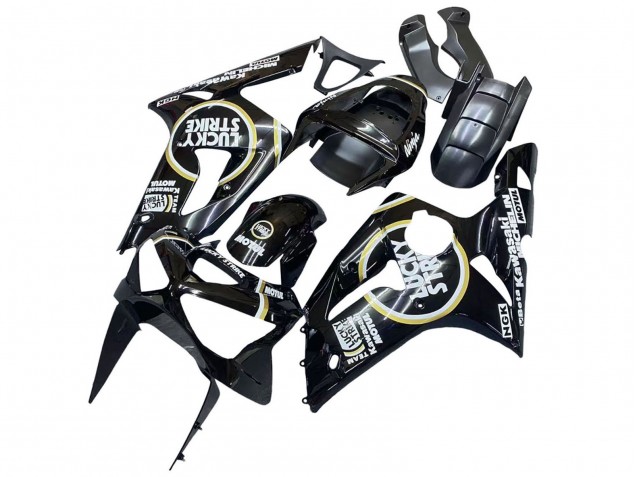 2003-2004 Kawasaki ZX6R Motorcycle Fairings - Glossy Black White Motul Lucky Strike Canada Websites