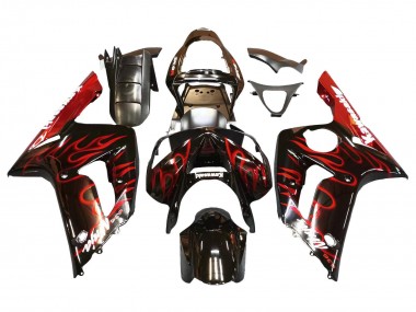 2003-2004 Kawasaki ZX6R Motorcycle Fairings - Glossy Black Red Flame Canada Websites