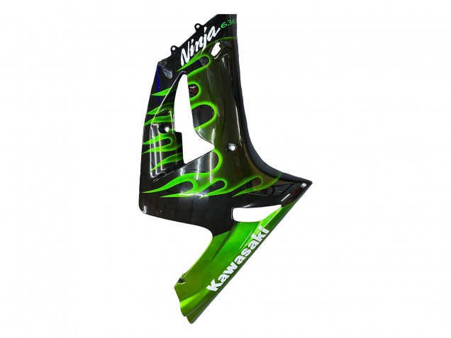 2003-2004 Kawasaki ZX6R Motorcycle Fairings - Glossy Black Green Flame Canada Websites