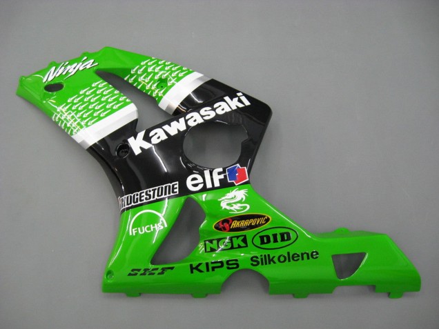 2003-2004 Kawasaki ZX6R Motorcycle Fairings - Green White Black Elf Bridgestone Canada Websites