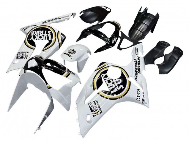 2003-2004 Kawasaki ZX6R Motorcycle Fairings - White Black Motul Lucky Strike Canada Websites