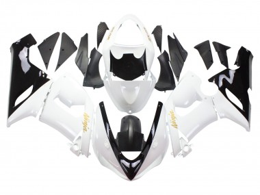 2005-2006 Kawasaki ZX6R Motorcycle Fairings - White Black Gold Ninja Canada Websites