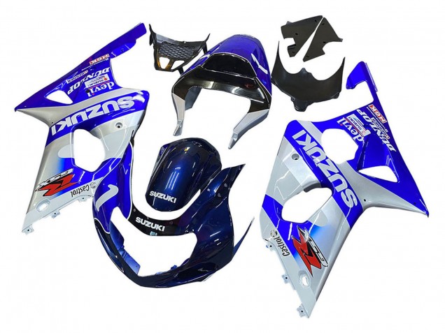 2000-2002 Suzuki GSXR1000 Motorcycle Fairings - Blue White Silver Castrol Dunlop Canada Websites