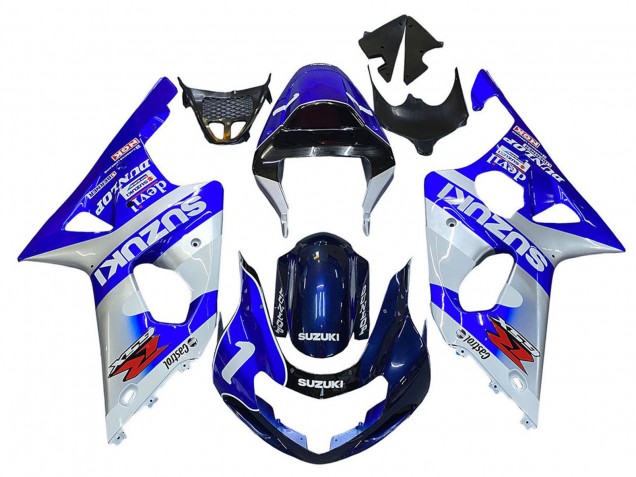 2000-2002 Suzuki GSXR1000 Motorcycle Fairings - Blue White Silver Castrol Dunlop Canada Websites