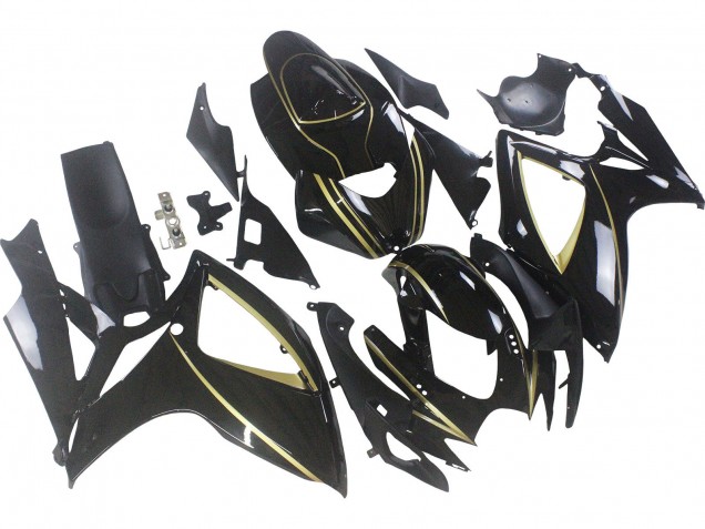 2006-2007 Suzuki GSXR 600 / GSXR 750 Motorcycle Fairings - Glossy Black Gold Stripe Canada Websites