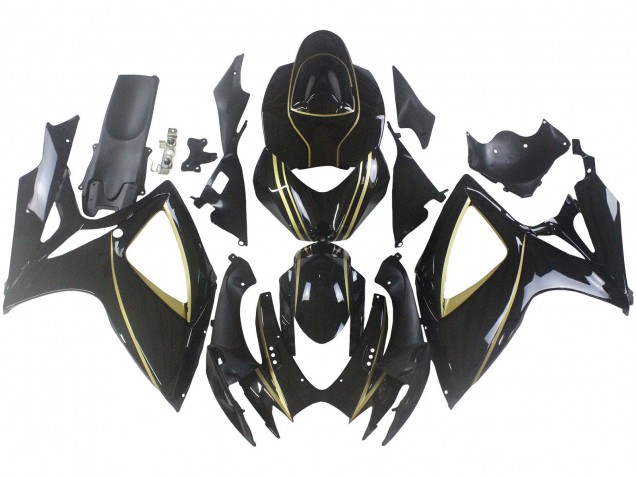 2006-2007 Suzuki GSXR 600 / GSXR 750 Motorcycle Fairings - Glossy Black Gold Stripe Canada Websites