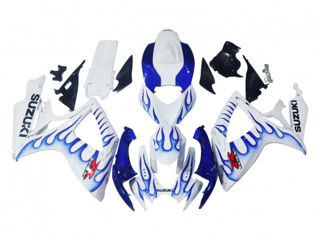 2006-2007 Suzuki GSXR 600 / GSXR 750 Motorcycle Fairings - White Blue Flame Canada Websites